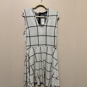 Ashley Stewart White and Black Windowpane V-Neck Midi Dress
